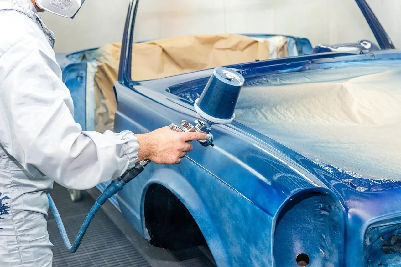 Close-up of a vehicle body in the workshop