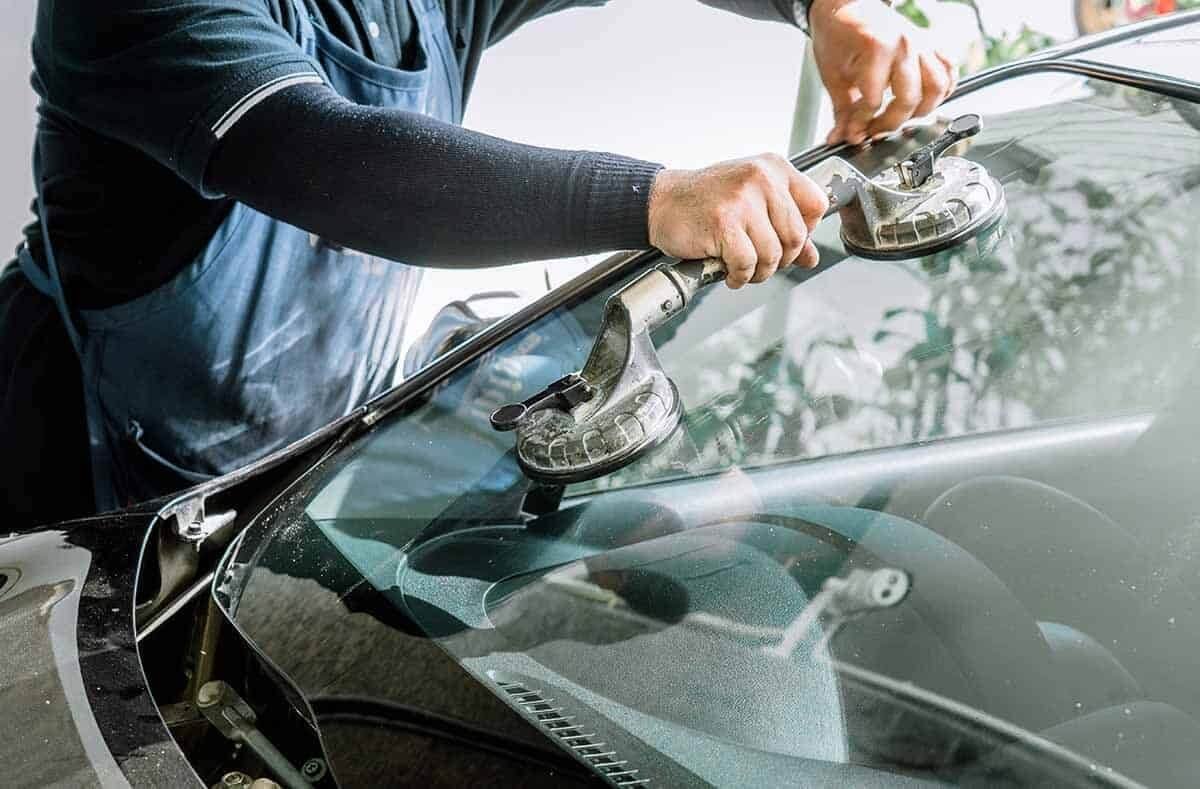 View from inside a vehicle towards the windshield